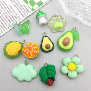Resin Fruit Animal Charms Pendants With Alloy Ring For DIY Jewelry Making Simulation Avocado Mushroom Flower Cloud Cat Paw