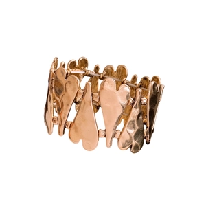 Elastic wide heart bangle featuring hammered gold-tone metal plates and a luxury minimalist design