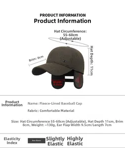 Detail view of winter baseball cap with plush earflaps and thick wool blend texture