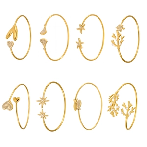 Ensemble de bracelets dorés 18k style océan avec zircons 5A, étoiles de mer et coquillages