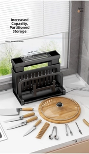 Detailed close-up of kitchen knife rack with specific slot measurements for organized storage