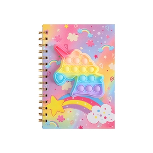 Rainbow unicorn Pop It coil notebook with colorful silicone fidget sensory cover for kids