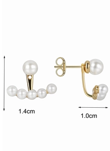 Detailed view of gold pearl ear jackets showing 1.4cm dimensions on white background