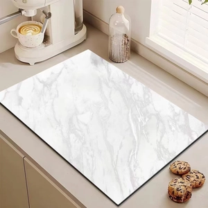 Absorbent white marble pattern kitchen mat for countertop and coffee machine base