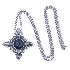 Blue sandstone vajra pendant on vintage stainless steel box chain for men's fashion