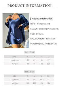 Detailed size chart for women's imitation silk robe and skirt homewear set