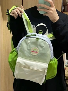 Lightweight avocado green and beige school backpack for students with multiple pockets