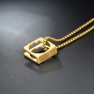 Hip hop style gold square hollow pendant necklace with classic box chain for men and women