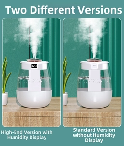 Detail view of air humidifier with dual mist outlets and real-time humidity display