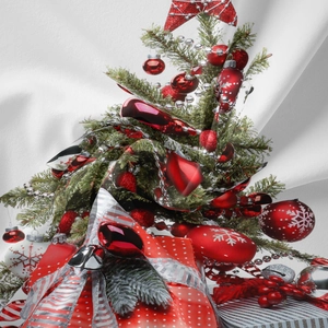Detail of bohemian Christmas tapestry showing vibrant digital prints and silky fabric texture