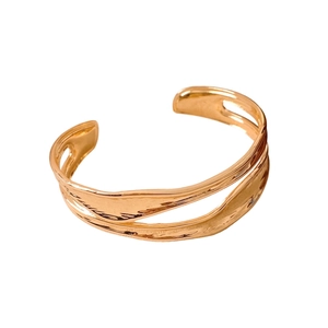 Bracciale rigido aperto irregolare a doppio strato placcato oro 18K stile minimal