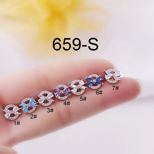 Titanium steel butterfly stud earrings set with colorful marquise zircon stones