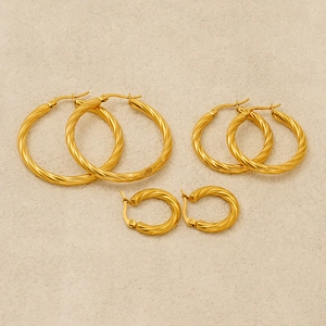 French Spiral Twist Hoop Earrings Stainless Steel Gold Plated Retro Personalized Fashion Jewelry For Women