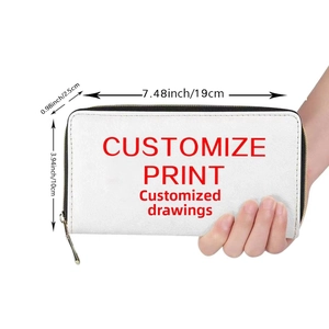 Detailed size specifications of white PU leather zipper wallet for custom printing