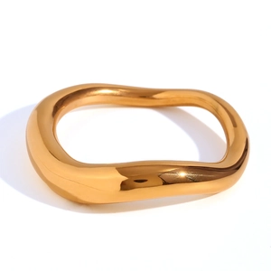 Minimalist 18K gold plated stainless steel irregular curved ring with smooth finish