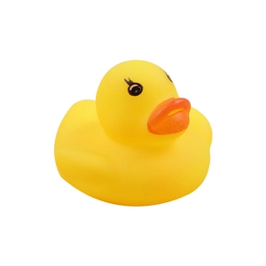 Classic yellow rubber duck bath toy with orange beak and cute eyelashes for babies