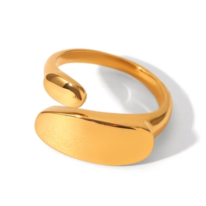 Detailed macro view of 18K gold plated stainless steel ring with asymmetric open design