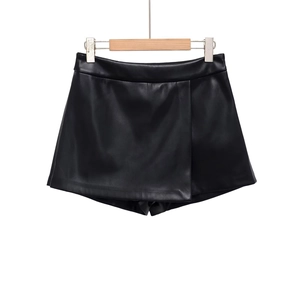 Falda Pantalón De Cuero Sintético Cintura Alta Abertura Asimétrica Mini Falda Pantalones Cortos Para Mujer Sexy PU