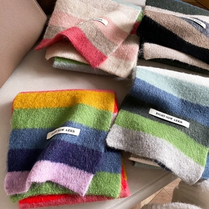 Rainbow striped mohair scarf for women with colorful patterns and knitted texture