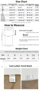 Detailed size chart for men fitness t-shirt with measurements from S to 3XL in cm and inches