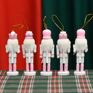 Set of 5 pink and white 13cm Nutcracker soldier ornaments with hanging strings