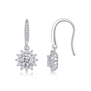 Detailansicht der Sonnenblumen-Ohrhänger aus Silber mit im Labor gezüchteten Diamanten