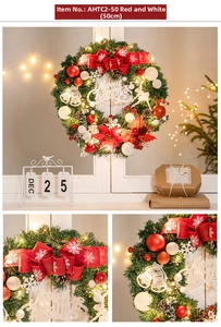 Détail de couronne de Noël 50cm avec ornements rouge-blanc et lumières LED