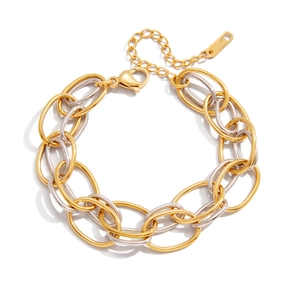 Two-tone stainless steel chain bracelet with lobster clasp and adjustable links