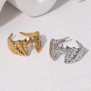 Stainless Steel Bat Ring Lava Texture Adjustable Open Ring Gothic Punk Irregular Metal Jewelry For Women