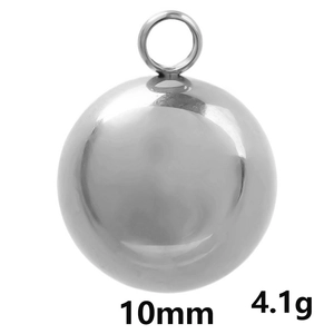 Détail d'un pendentif boule en acier inoxydable de 10mm avec spécifications de poids