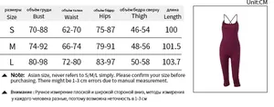 Tableau des tailles pour combinaison sport dos nu montrant les mesures S, M et L en centimètres