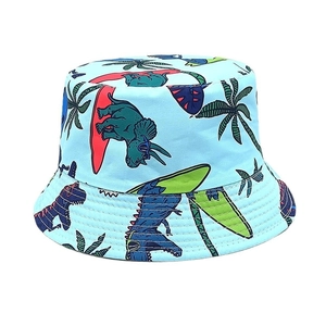 Close-up of kids dinosaur sun hat featuring vibrant cartoon prints and durable stitching