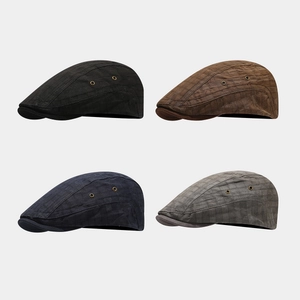 Retro Cotton Grid Flat Cap Adjustable Breathable Vintage Ivy Newsboy Hat For Men Women Casual British Style