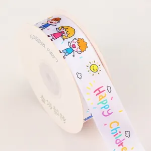 Children's Day white satin ribbon with colorful prints for gift wrapping decoration