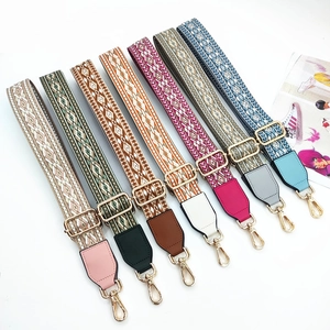 Colorful 3.8cm wide jacquard woven replacement straps with leather ends and gold buckles