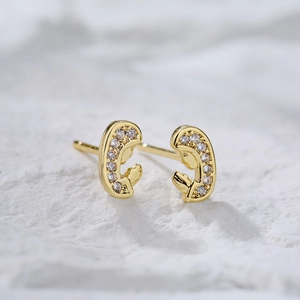 Minimalist 18K gold plated goldfish stud earrings with micro-set cubic zirconia accents