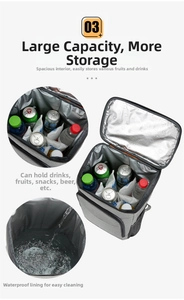 Macro detail of the silver insulated lining and leak-proof interior of the grey picnic backpack