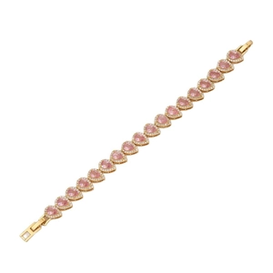 Bracciale con pietre rosa a goccia, placcatura in oro e alone di cristalli scintillanti