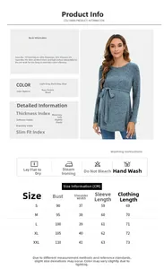 Size chart and fabric details for ribbed maternity knit sweater with washing instructions