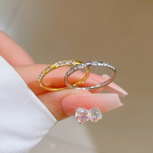 Stainless Steel Ring Cubic Zirconia Minimalist Slim Band Polished Jewelry For Women Men Unisex
