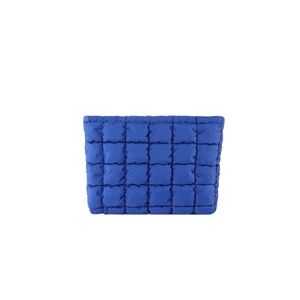 Minimalist blue quilted cloud clutch bag for women with square texture and soft padding