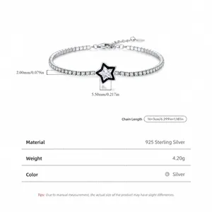 S925 sterling silver tennis bracelet with star pendant and sparkling cubic zirconia stone