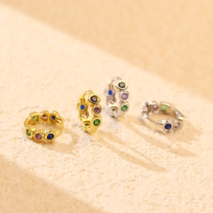 S925 silver geometric heart hoop earrings with colorful zircon stones in gold and silver