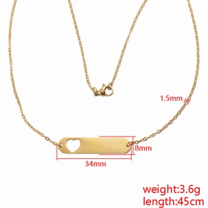 Gold stainless steel necklace with hollow heart pendant and 45cm chain dimensions