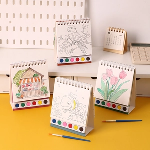 Portable children's watercolor painting book set with 6-color palette and brush