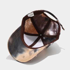 Casquette de baseball tie-dye en coton à motif marbré marron et orange réglable