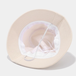 Beige kids sun hat with breathable mesh lining and adjustable chin strap