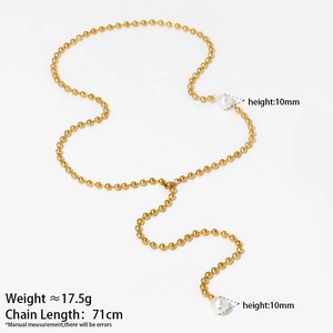 Minimalist Y-shaped golden stainless steel pearl necklace with 71cm long chain
