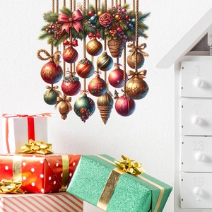 Adesivi Murali Di Natale PVC Autoadesivo Impermeabile Palla Di Natale Fiocco Ago Di Pino Per Porta Finestra Decorazione