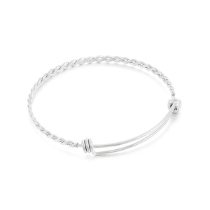 Adjustable minimalist stainless steel twisted rope bangle bracelet with silver metallic finish